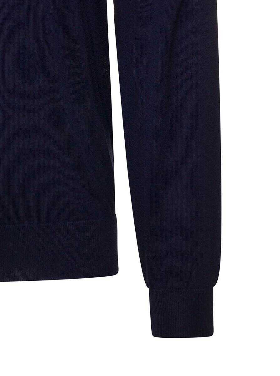 Topuri PLAIN Navy Blue Turtleneck Pull With Rib Trim In Wool Man Gaudenzi BLUE Barbati (BM 14677568) 2