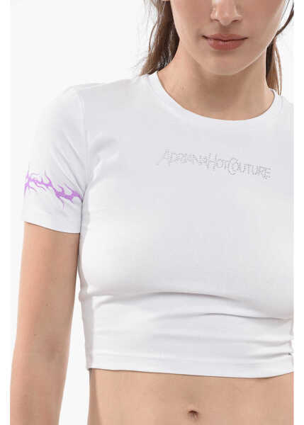 Tricouri ADRIANA HOT COUTURE Rhinestone Logo Crew-Neck T-Shirt White Femei (BM 14695517) 3