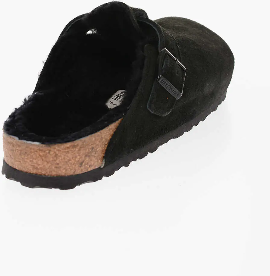Saboti Birkenstock Suede Boston Mules With Fur Lining Black Barbati (BM 14695604) 2