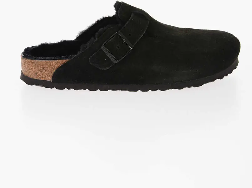 Saboti Birkenstock Suede Boston Mules With Fur Lining Black Barbati (BM 14695604) 3