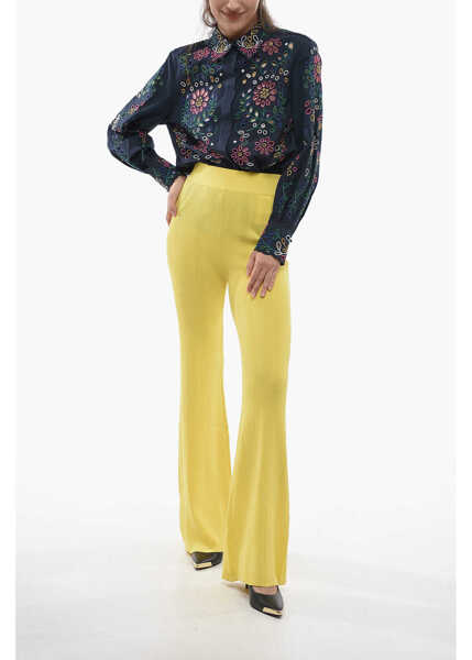 Pantaloni casual REMAIN High Waist Ribbed Palazzo Pants Yellow Femei (BM 14699672) 4