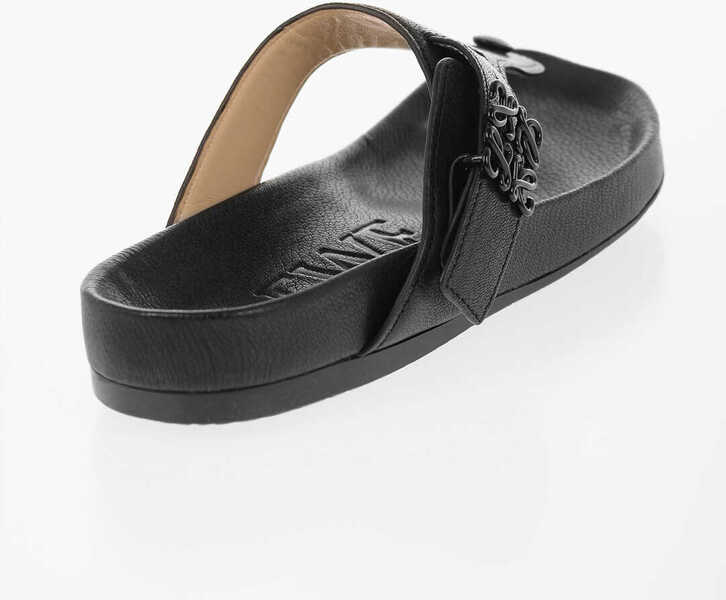Sandale fara toc Loewe Leather Thong Sandals Ease With Logo Buckle Black Femei (BM 14699771) 2