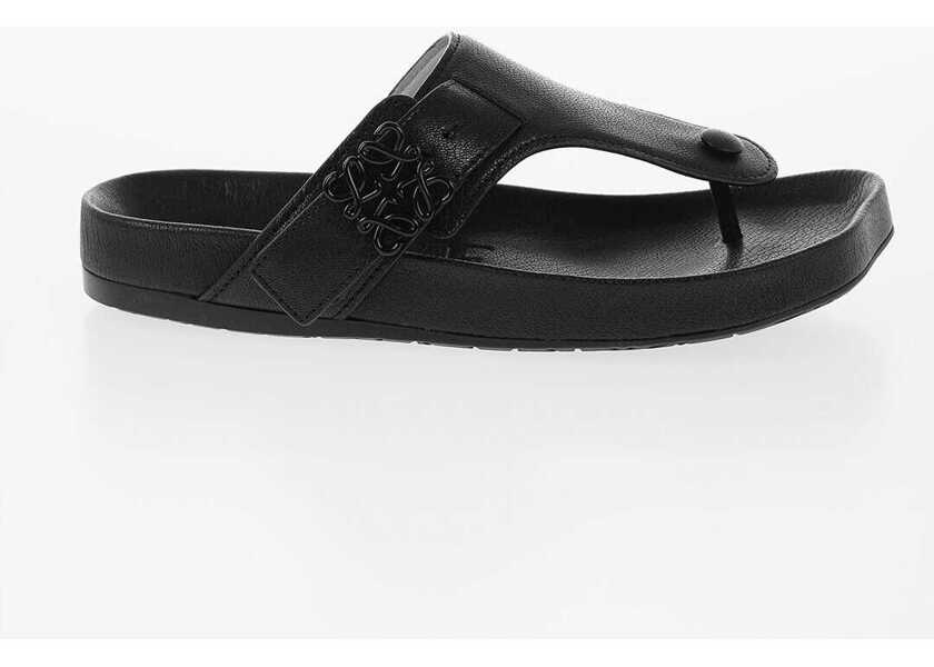 Sandale fara toc Loewe Leather Thong Sandals Ease With Logo Buckle Black Femei (BM 14699771) 3