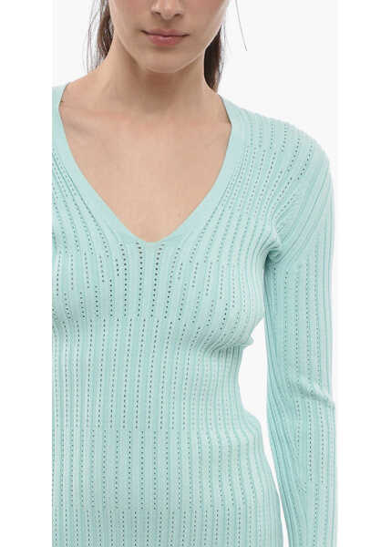 Rochii scurte AERON V-Neck Ribbed Lilibet Bodycon Dress Light Blue Femei (BM 14700305) 3