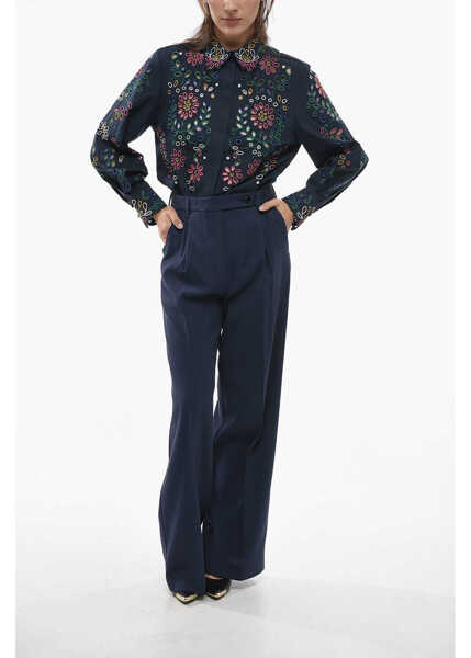 Pantaloni casual Department Five Cotton Blend Fairmont Palazzo Pants Blue Femei (BM 14700314) 4