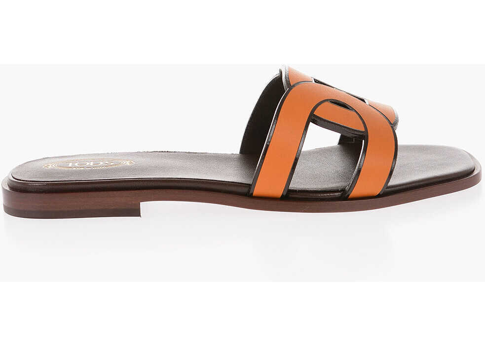 Sandale fara toc TODS Leather Maxi Chain Sliders With Cuir Sole Orange Femei (BM 14700362) 3
