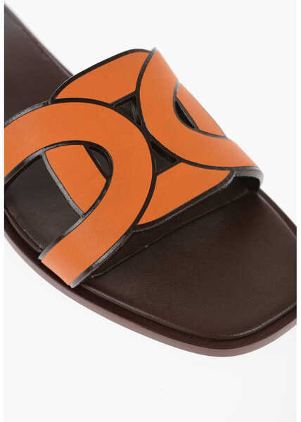 Sandale fara toc TODS Leather Maxi Chain Sliders With Cuir Sole Orange Femei (BM 14700362) 4