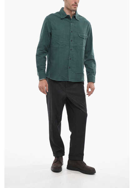 Jachete Woolrich Cotton Overshirt With Breast Pocket Green Barbati (BM 14793223) 4