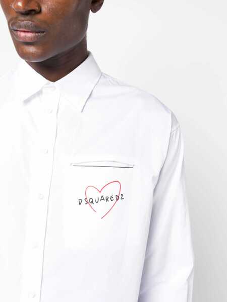 Camasi casual DSQUARED2 Dropped Shoulder Shirt With Contrasting Logo White Barbati (BM 14793295) 5