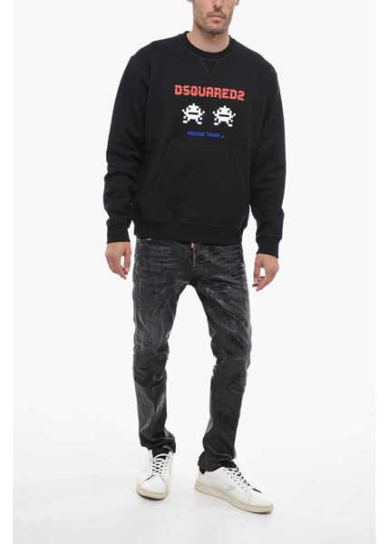 Bluze de trening DSQUARED2 Arcade Twins Hoodie Sweatshirt With Logo Print Black Barbati (BM 14793310) 4