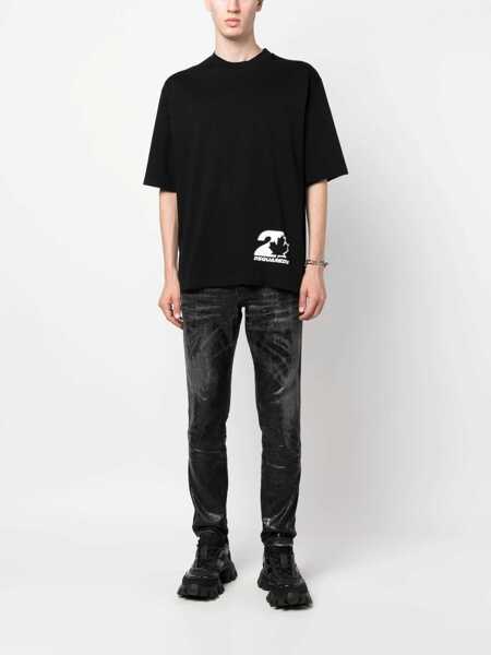 Blugi drepti DSQUARED2 Coated Cotton Skater Jeans With Distressed Detail Black Barbati (BM 14793322) 2