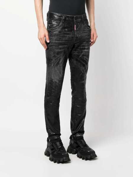 Blugi drepti DSQUARED2 Coated Cotton Skater Jeans With Distressed Detail Black Barbati (BM 14793322) 3