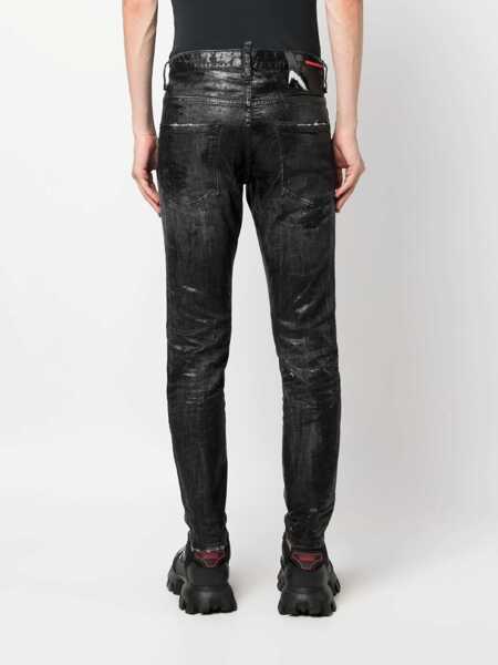 Blugi drepti DSQUARED2 Coated Cotton Skater Jeans With Distressed Detail Black Barbati (BM 14793322) 4