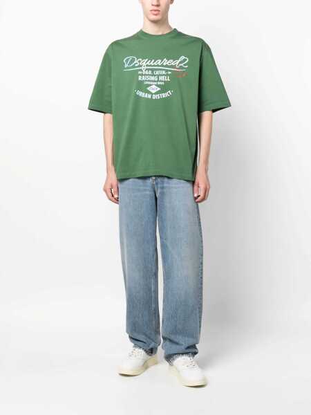 Tricouri DSQUARED2 Loose Fit T-Shirt With Logo Print Green Barbati (BM 14793490) 2