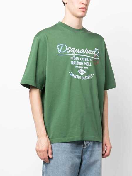 Tricouri DSQUARED2 Loose Fit T-Shirt With Logo Print Green Barbati (BM 14793490) 3