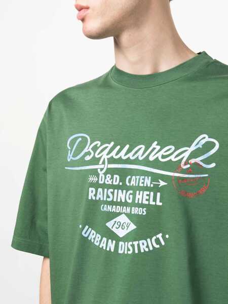 Tricouri DSQUARED2 Loose Fit T-Shirt With Logo Print Green Barbati (BM 14793490) 5