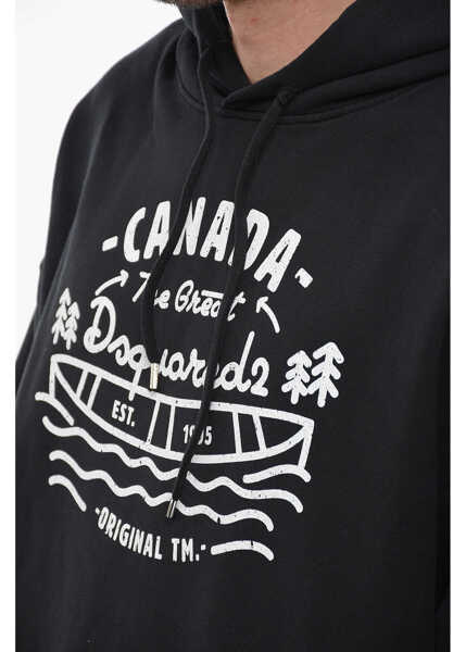 Bluze de trening DSQUARED2 Ragian Hoodie Sweatshirt With Lettering Print Black Barbati (BM 14793499) 3