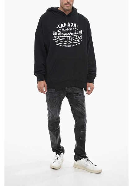 Bluze de trening DSQUARED2 Ragian Hoodie Sweatshirt With Lettering Print Black Barbati (BM 14793499) 4
