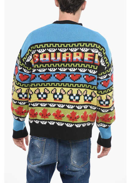 Pulovere DSQUARED2 Mohair Blend Ciro Sweater With Graphic Embroidery Multicolor Barbati (BM 14793502) 2