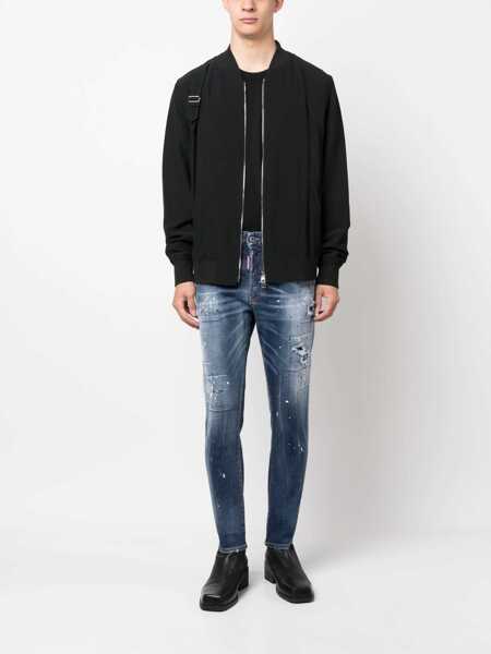 Blugi drepti DSQUARED2 Delav Skater Denims With Rhinestone Application Blue Barbati (BM 14793514) 2