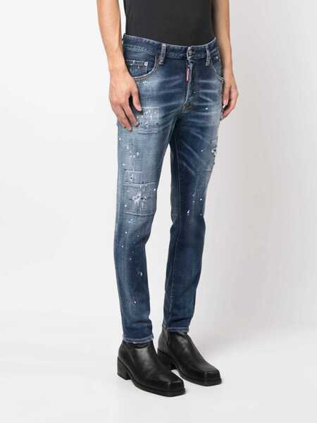 Blugi drepti DSQUARED2 Delav Skater Denims With Rhinestone Application Blue Barbati (BM 14793514) 3