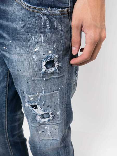 Blugi drepti DSQUARED2 Delav Skater Denims With Rhinestone Application Blue Barbati (BM 14793514) 5