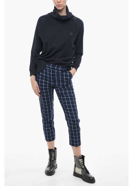 Pantaloni casual Woolrich Wool-Blended Comfort Pants With Check Pattern Blue Femei (BM 14793694) 4