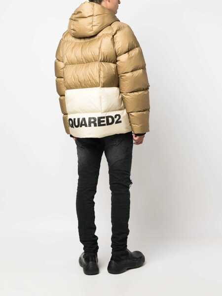 Geci de iarna DSQUARED2 Logo Printed Down Jacket With Zipped Pockets Beige Barbati (BM 14793715) 2