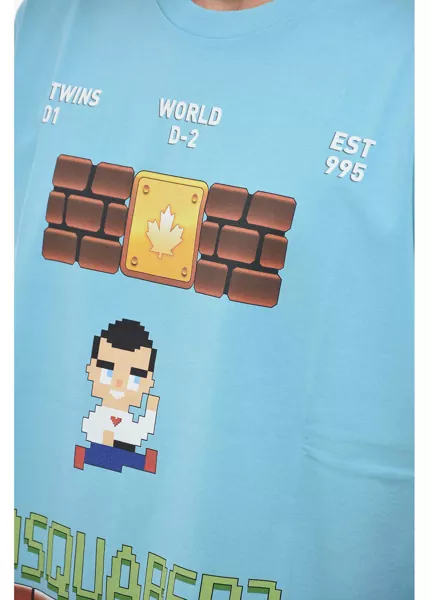 Tricouri DSQUARED2 Skater Fit T-Shirt With Graphic Print Light Blue Barbati (BM 14793721) 3