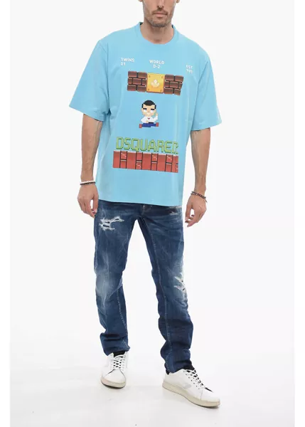 Tricouri DSQUARED2 Skater Fit T-Shirt With Graphic Print Light Blue Barbati (BM 14793721) 4