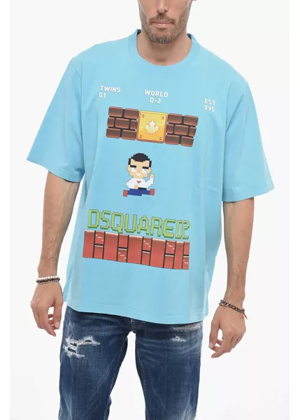 Tricouri DSQUARED2 Skater Fit T-Shirt With Graphic Print Light Blue Barbati (BM 14793721) 1