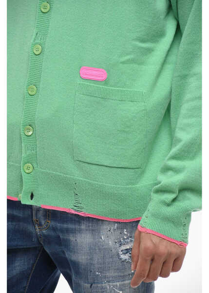 Cardigane DSQUARED2 Cashmere Blend Cardigan With Distressed Detail Green Barbati (BM 14793925) 3