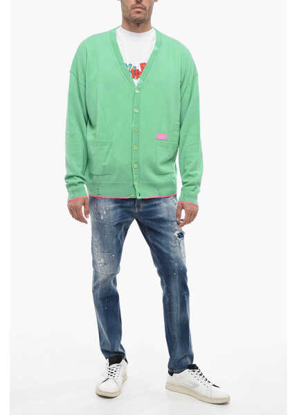 Cardigane DSQUARED2 Cashmere Blend Cardigan With Distressed Detail Green Barbati (BM 14793925) 4