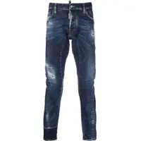 Blugi drepti Dark-Washed Tidy Biker Denims With Distressed Detail Barbati