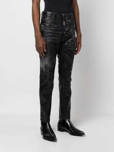 Blugi drepti DSQUARED2 Long Crotch Relax Denims With Distressed Detail Black Barbati (BM 14793937) 3