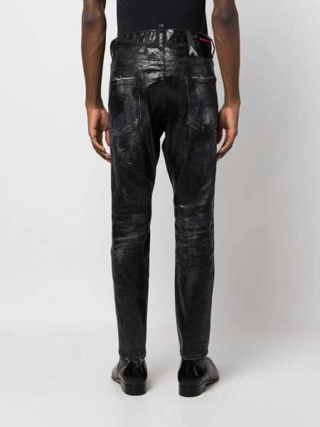 Blugi drepti DSQUARED2 Long Crotch Relax Denims With Distressed Detail Black Barbati (BM 14793937) 4