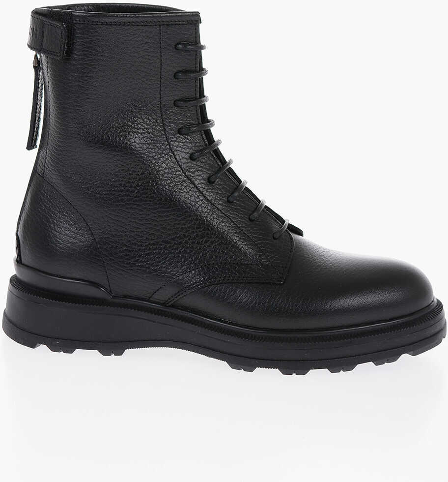 Botine Woolrich Textured Leather Work Boot Combat Boots With Zip Black Femei (BM 14794075) 3