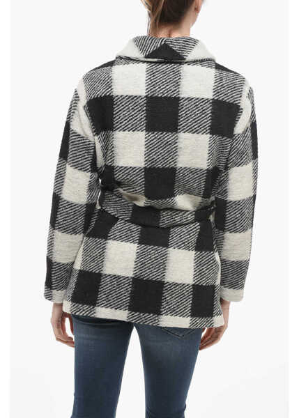 Paltoane Woolrich Archive Double-Breasted Plaid Check Coat Black & White Femei (BM 14794255) 2