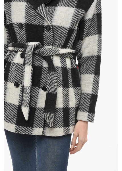 Paltoane Woolrich Archive Double-Breasted Plaid Check Coat Black & White Femei (BM 14794255) 3