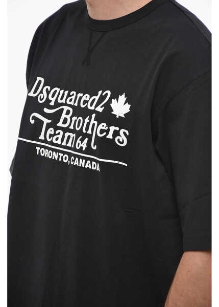 Tricouri DSQUARED2 Loose Fit Brothers Team T-Shirt With Logo Print Black Barbati (BM 14794315) 3