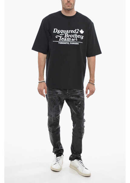 Tricouri DSQUARED2 Loose Fit Brothers Team T-Shirt With Logo Print Black Barbati (BM 14794315) 4