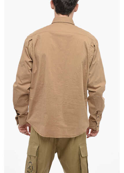Camasi casual DSQUARED2 Cotton Overshirt With Embroidered Logo Beige Barbati (BM 14794489) 2