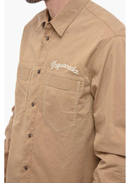 Camasi casual DSQUARED2 Cotton Overshirt With Embroidered Logo Beige Barbati (BM 14794489) 3