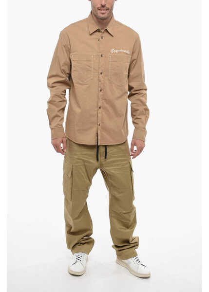 Camasi casual DSQUARED2 Cotton Overshirt With Embroidered Logo Beige Barbati (BM 14794489) 4