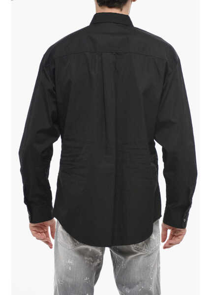Camasi casual DSQUARED2 Dropped Shoulder Shirt With Contrasting Logo Black Barbati (BM 14794495) 2