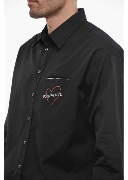 Camasi casual DSQUARED2 Dropped Shoulder Shirt With Contrasting Logo Black Barbati (BM 14794495) 3