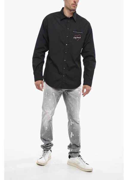 Camasi casual DSQUARED2 Dropped Shoulder Shirt With Contrasting Logo Black Barbati (BM 14794495) 4