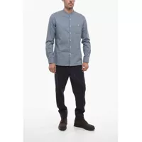 Camasi Woolrich pentru Barbati - Camasi casual Woolrich Cotton And Linen Mandarin Shirt With Breast Pocket Light Blue Barbati (BM 14798890) - B-mall.ro