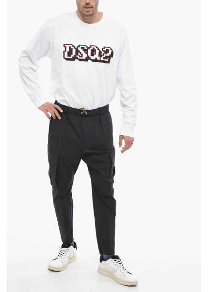 Pantaloni casual DSQUARED2 Cotton Pully Pants With Drawstring Black Barbati (BM 14798947) 4