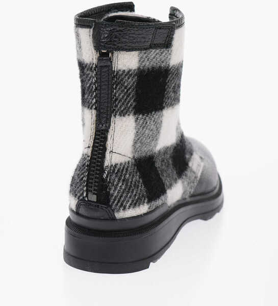 Botine Woolrich Buffalo Checked Wool And Textured Leather Combat Boots Black & White Femei (BM 14799850) 2